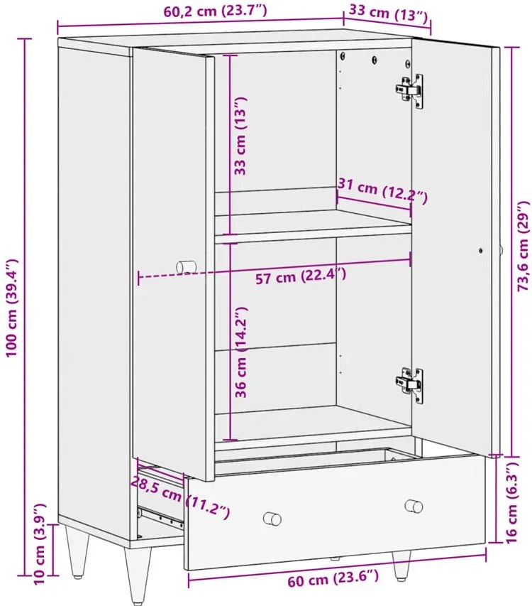 Czarna dwudrzwiowa szafka retro z szufladą E0-R48