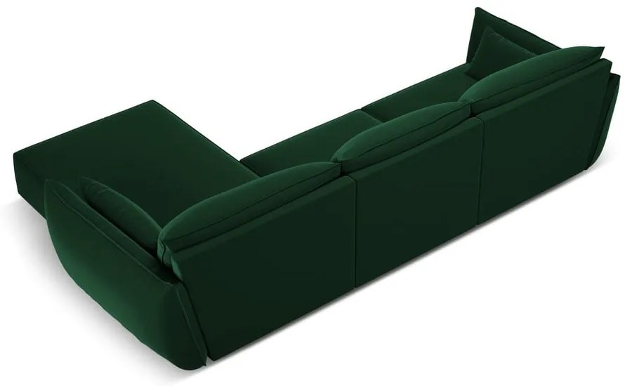 Ciemnozielony aksamitny narożnik (prawostronny/z szezlongiem) Vanda – Mazzini Sofas