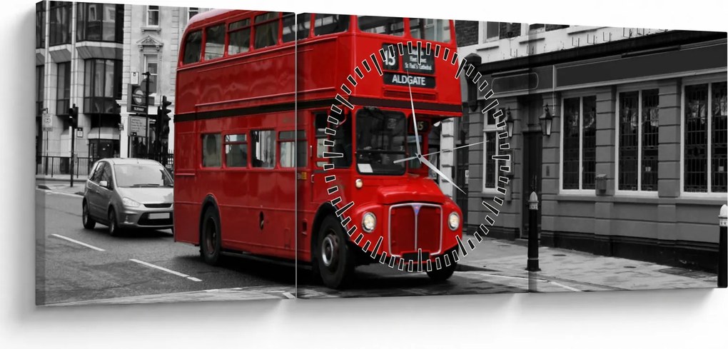 Obraz - Londyn z autobusem (z zegarem) (90x30 cm)