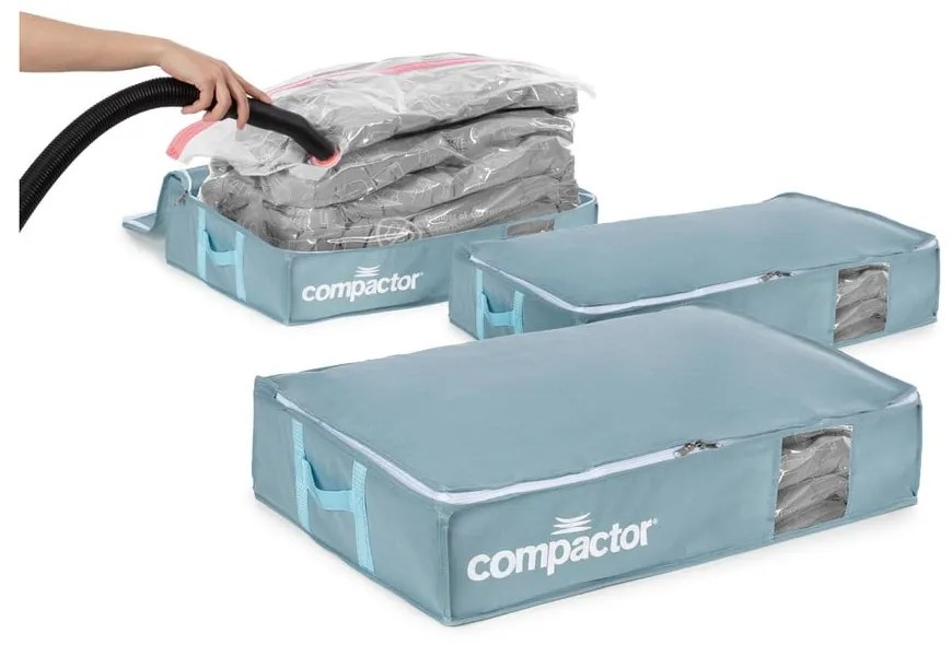 Plastikowe pojemniki próżniowe pod łóżko zestaw 3 szt. 65x45x15,5 cm Blue Edition – Compactor