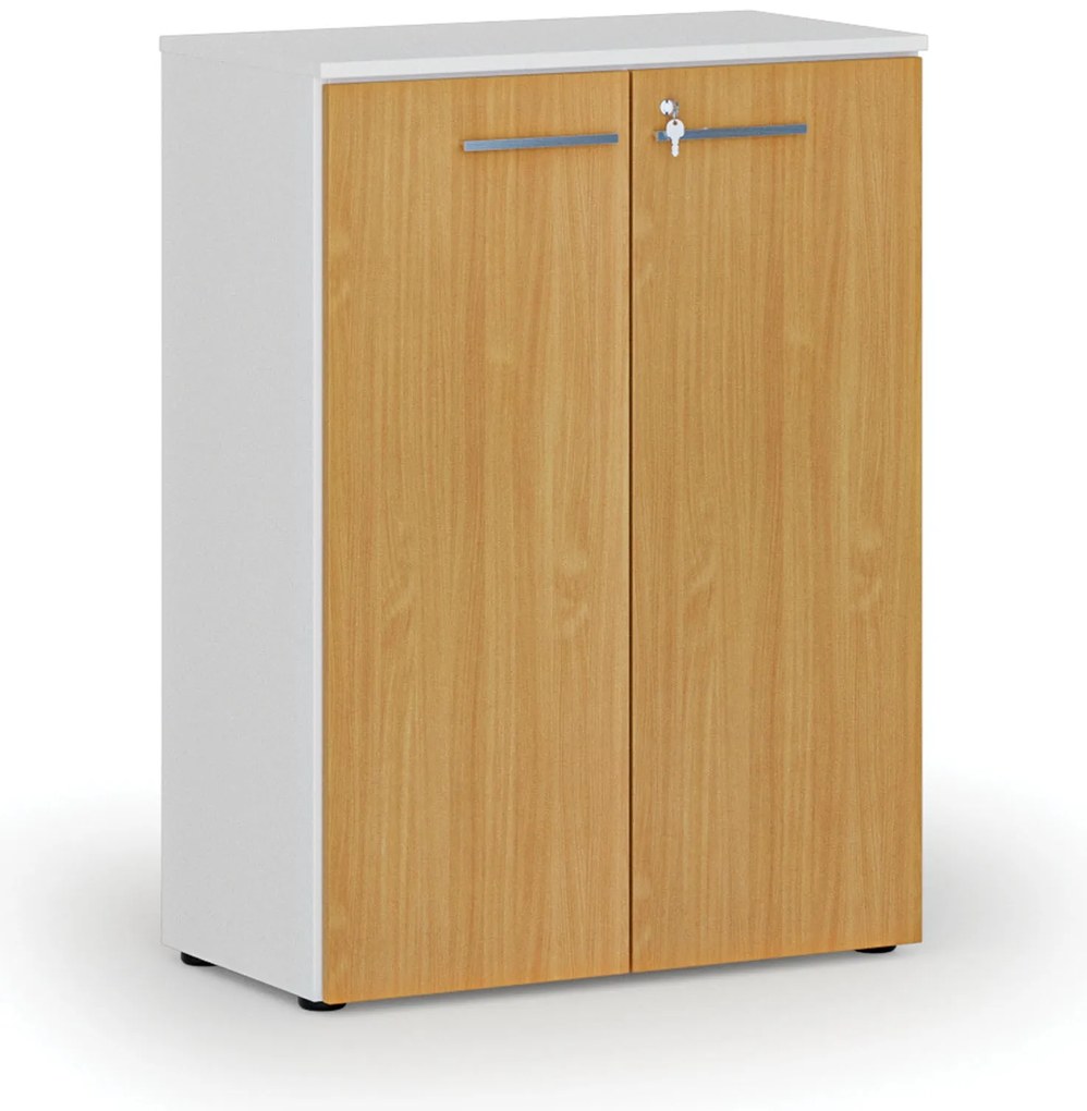 Szafa biurowa z drzwiami PRIMO WHITE, 800 x 420 x 1087 mm, biały/buk