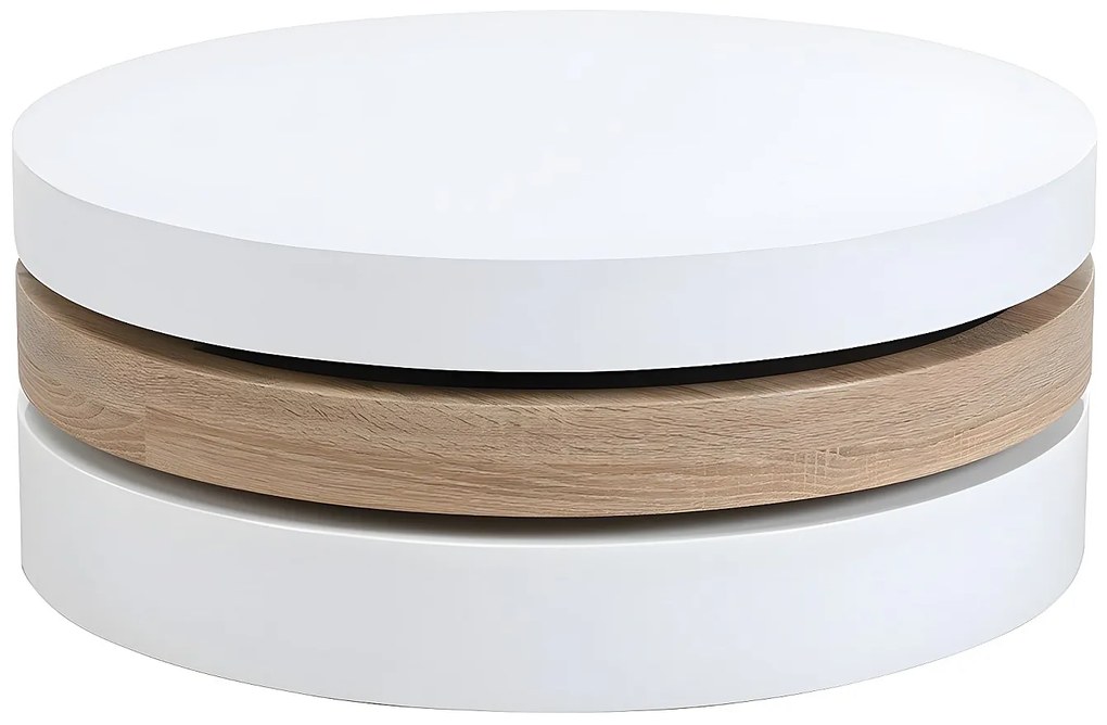 Okrągła ława obrotowa JANITA – MDF – kolor biały i dębowy