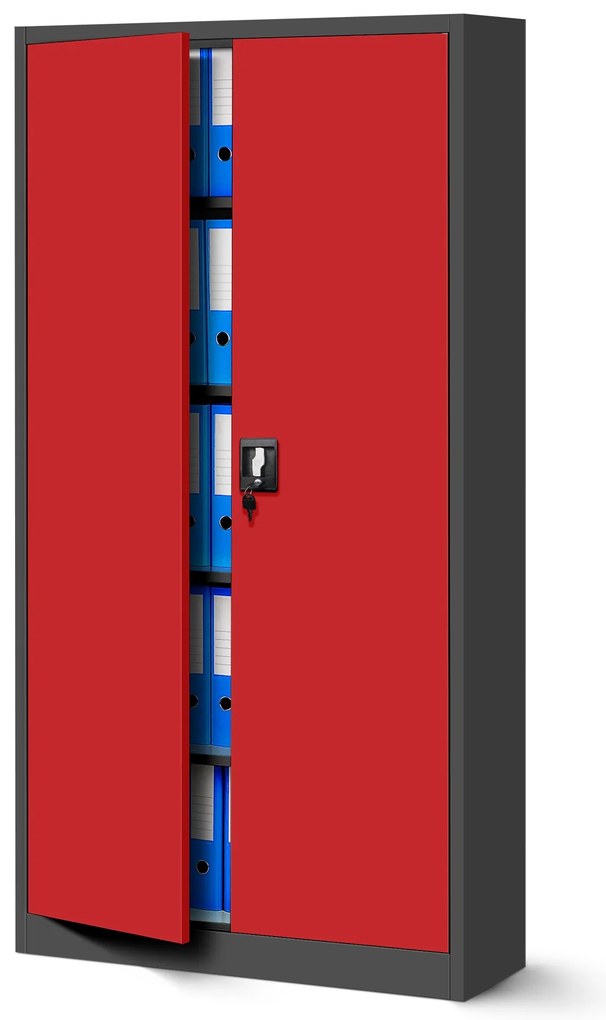 Zestaw 4x szafa biurowa metalowa na akta antracytowo-czerwona, 900x1950x400 mm: JAN H
