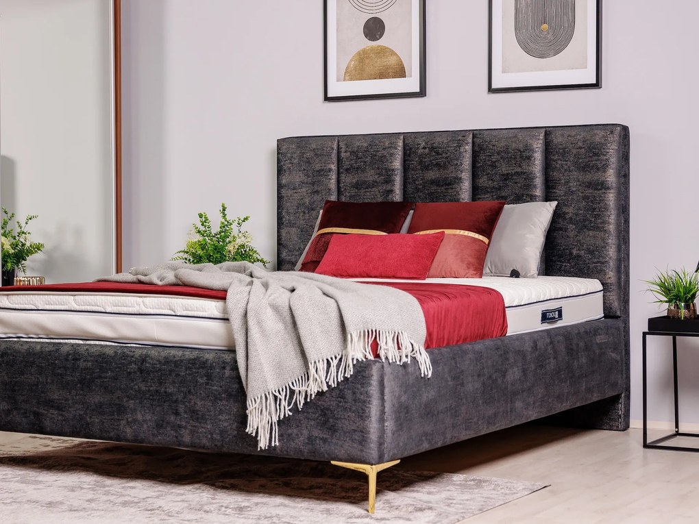 Łóżko tapicerowane Gaja 160x200 z pojemnikiem, tkanina Touch Me 09 / nóżki NCR8 złote-wysyłka 24H