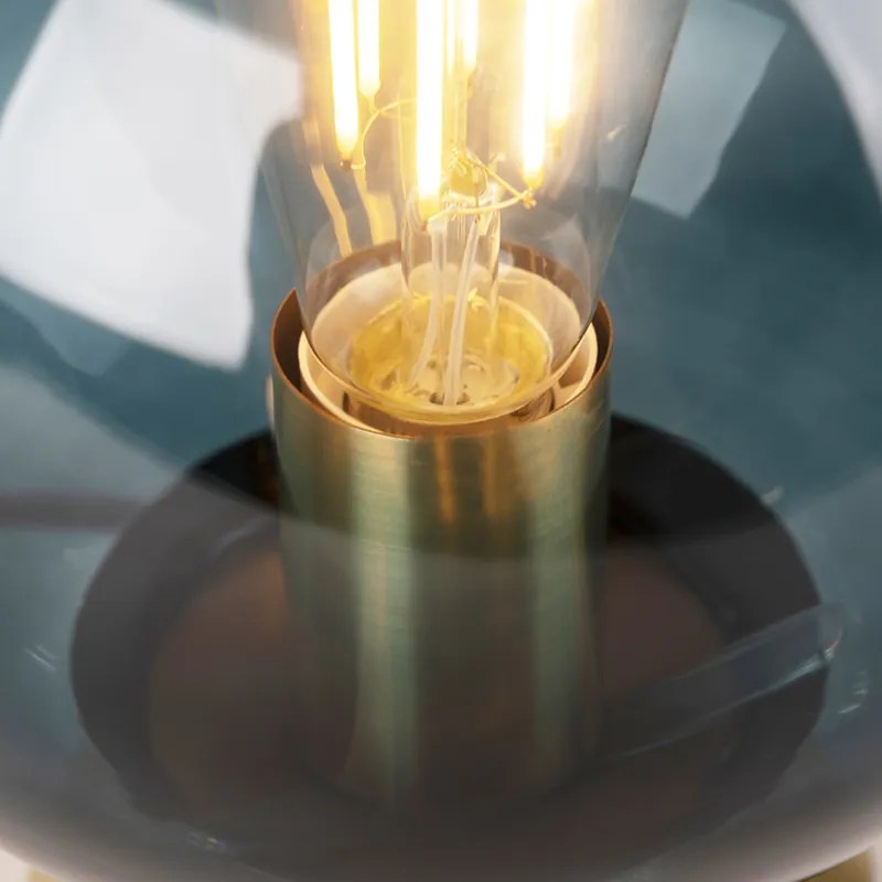 Lampa stołowa w stylu art deco mosiądz z oceanicznym niebieskim szkłem - Pallon ArtDeco Oswietlenie wewnetrzne