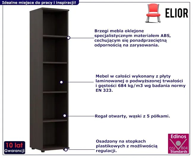 Minimalistyczny Regał Biurowy 5 Półek Wenge Simba