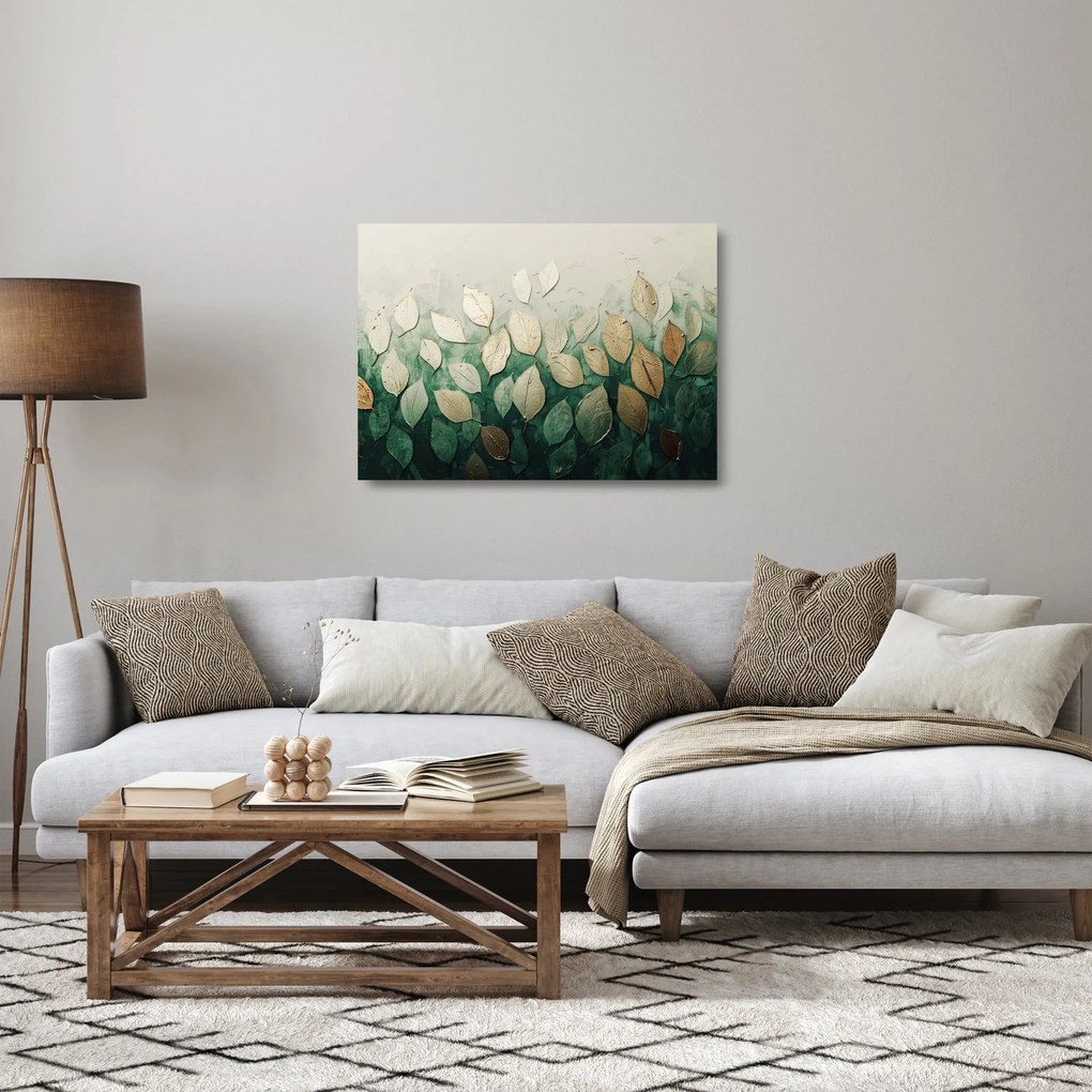 Obraz na szkle - Złoto-zielone liście (70x50 cm)
