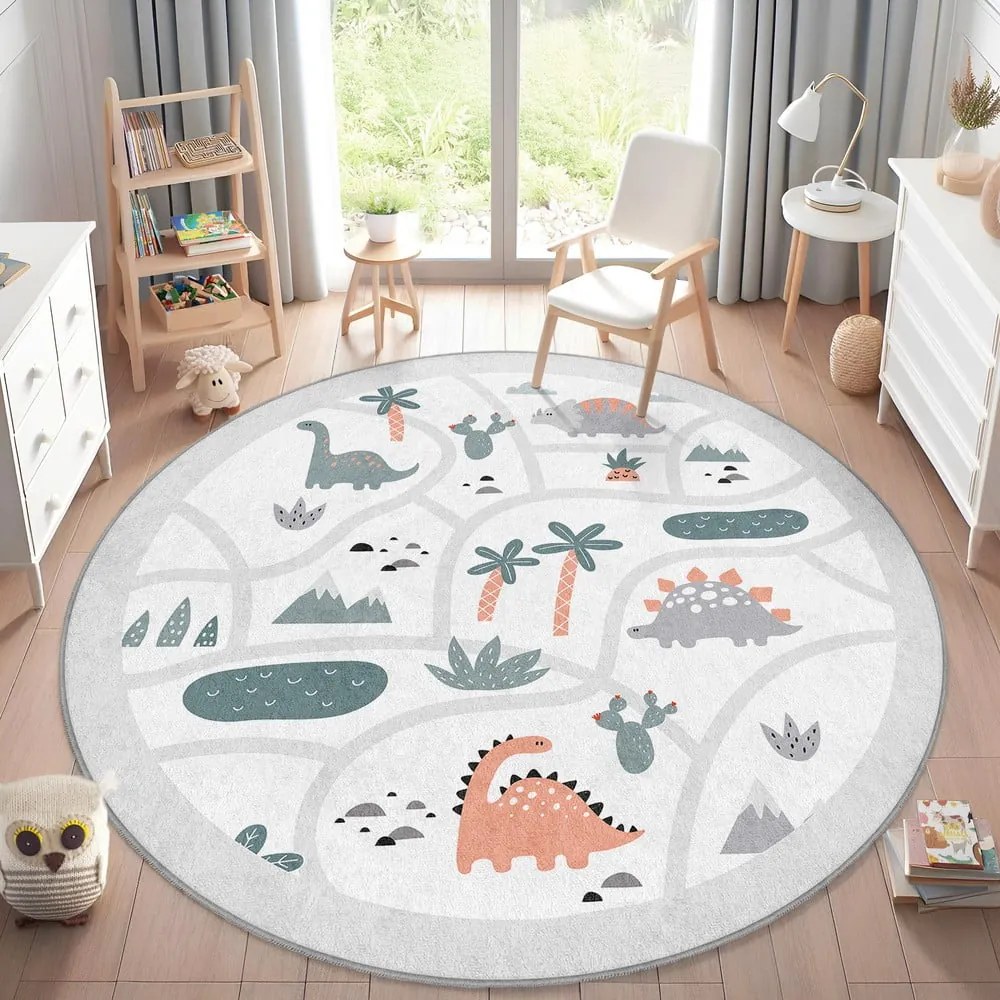 Jasnoszary dziecięcy dywan do zabawy odpowiedni do prania ø100 cm Dino Park – Mila Home