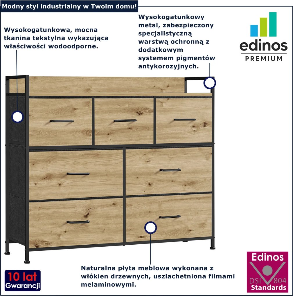 Duża komoda z szufladami w stylu loft dąb artisan A9-Z16
