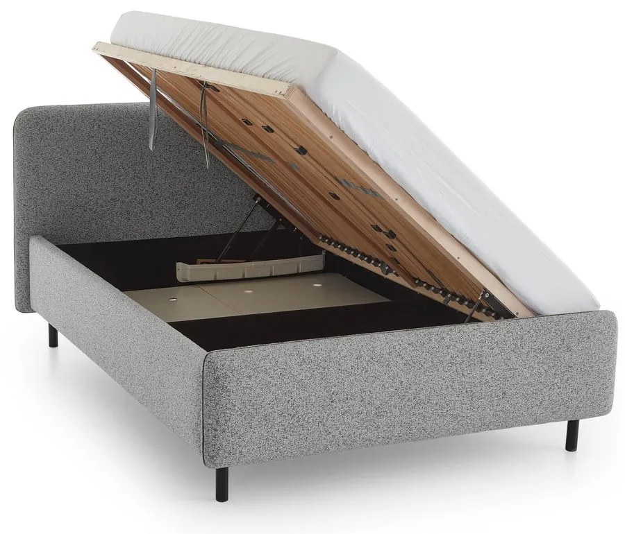 Jasnoszare tapicerowane łóżko dwuosobowe ze schowkiem ze stelażem 140x200 cm Primo – Meise Möbel