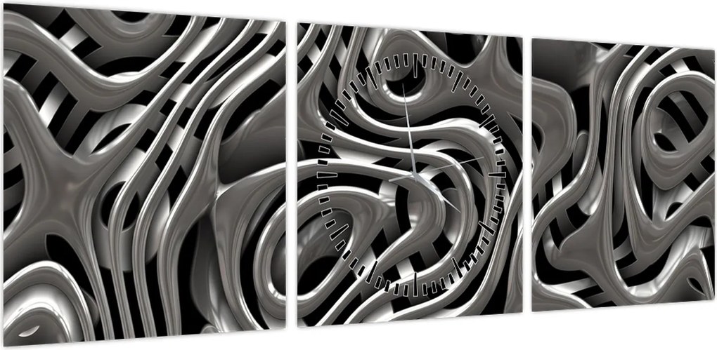 Obraz - Metaliczna abstrakcja (z zegarem) (90x30 cm)