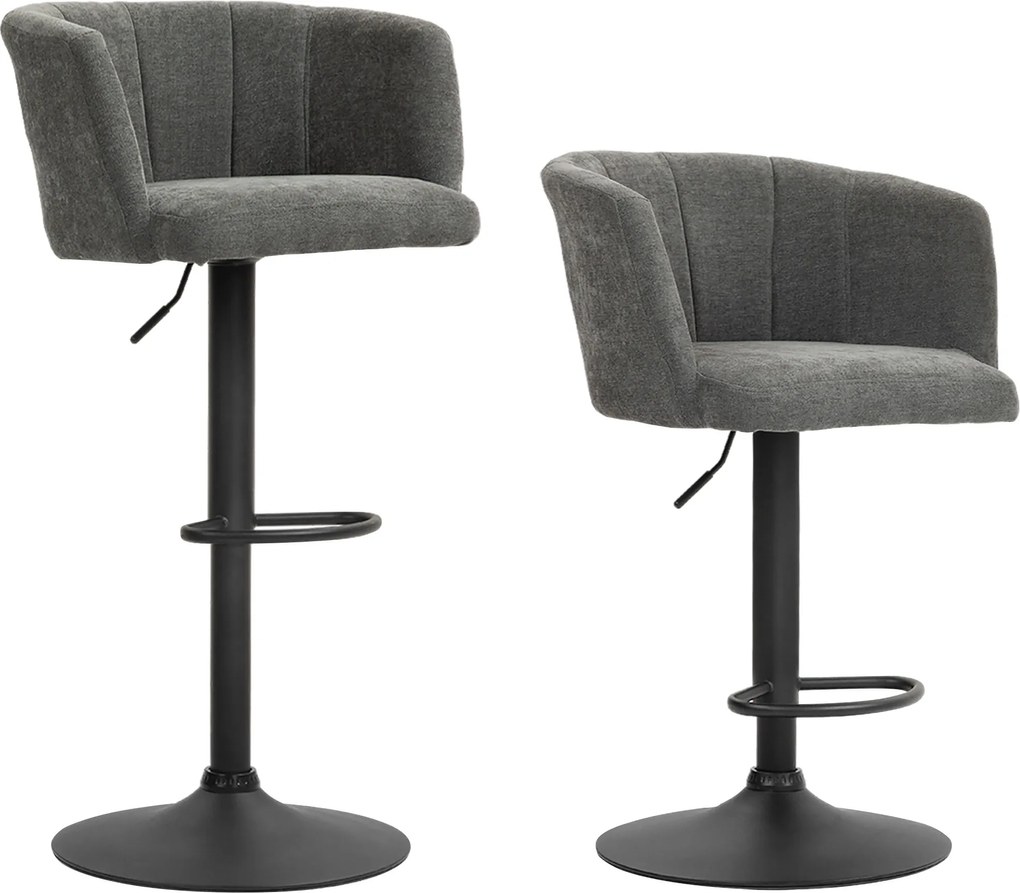 HOMCOM Zestaw 2 Barowych Krzeseł, Oparcie w Kształcie Muszli, Regulowana Wysokość, Podnóżek, dla Kuchni lub Jadalni, Metalowa Baza, Ciemnoszary