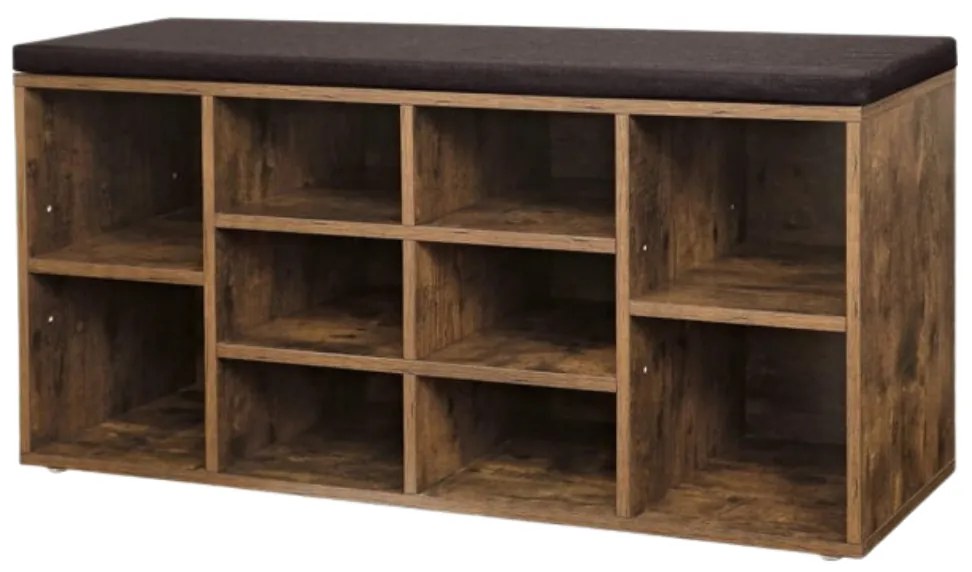 Szafka na buty z tapicerowaną ławką GABI, 10 przegródek, 104x30x48cm, czarna/ciemny brąz Vasagle