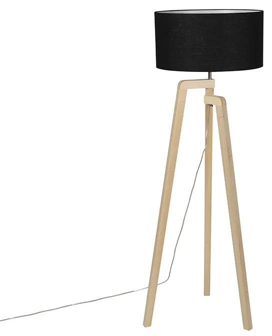 Lampa podłogowa trójnóg drewno klosz czarny 50cm - Puros Nowoczesny Oswietlenie wewnetrzne