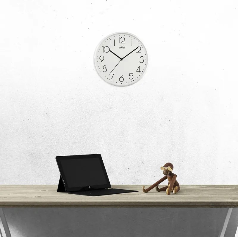 Metalowy zegar biały MPM Metallic Elegance ∅ 300 × 40 mm