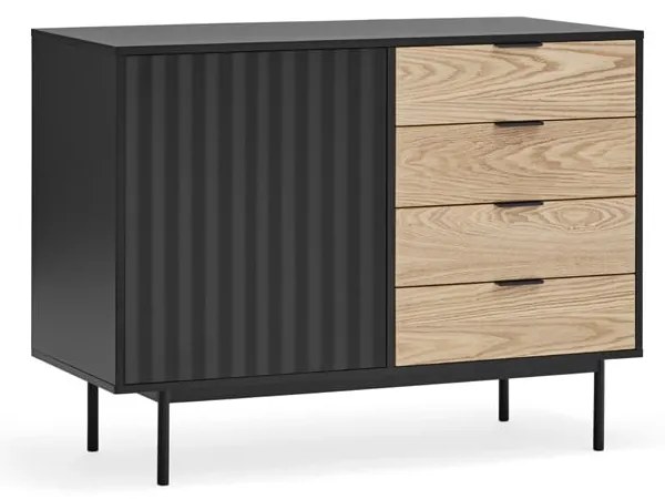 Czarno-naturalna niska komoda w dekorze dębu 108x80 cm Sierra – Teulat