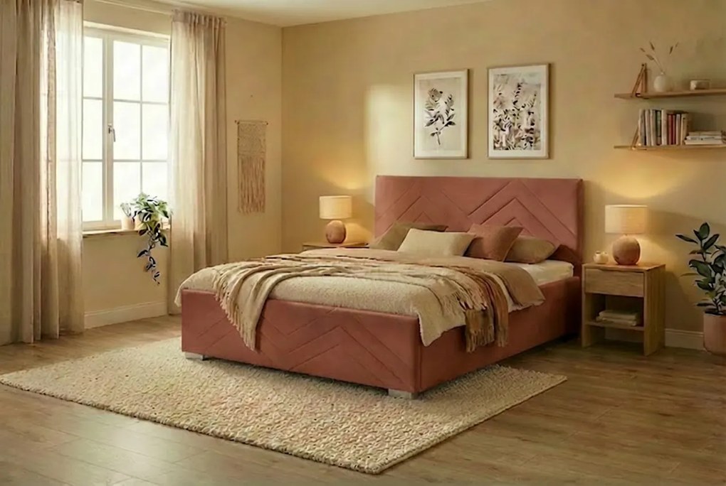 Łóżko CINDY 140x200 cm Różowy Z materacem