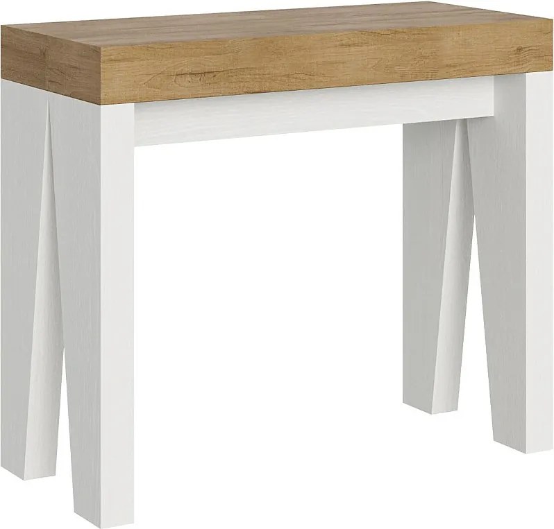 Konsola rozkładana 90x40/196 cm Naxy Mix Small Blat Dąb naturalny - Struktura Frassino biała