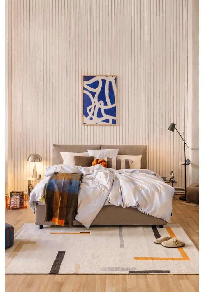 Łóżko tapicerowane dwuosobowe taupe z miejscem do przechowywania z materacem/kratką 180x200 cm Myra Pillow - Bonami Selection