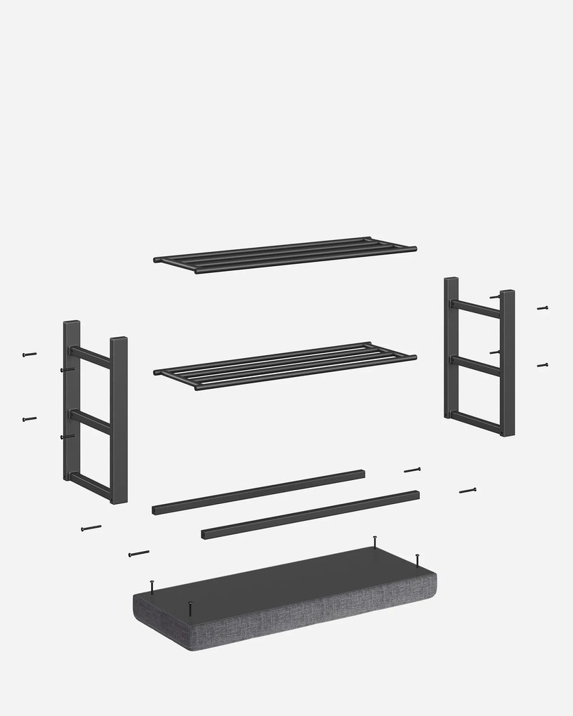 Szafka na buty z ławką i szarym siedziskiem MOBRIX 81x49 cm, czarna
