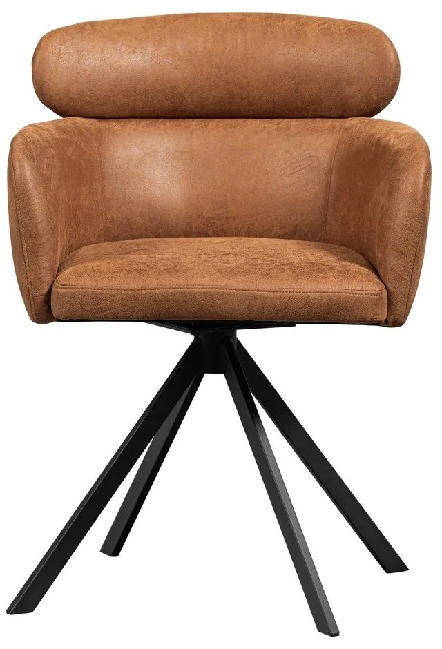 Koniakowy tapicerowany fotel jadalniany z podłokietnikami Fenne – WOOOD