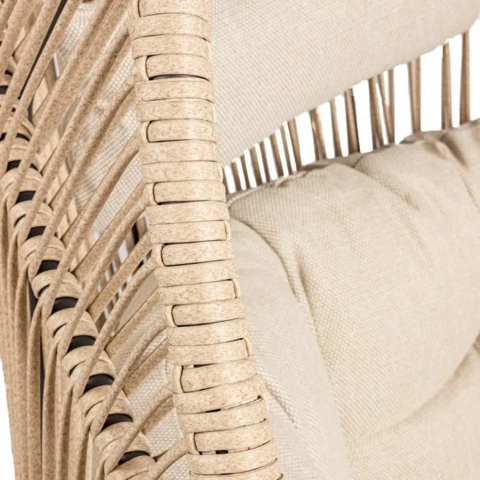 Fotel HOLAND Ogrodowy z Poduszką Rattanowy Stalowy 142 cm BEŻOWY