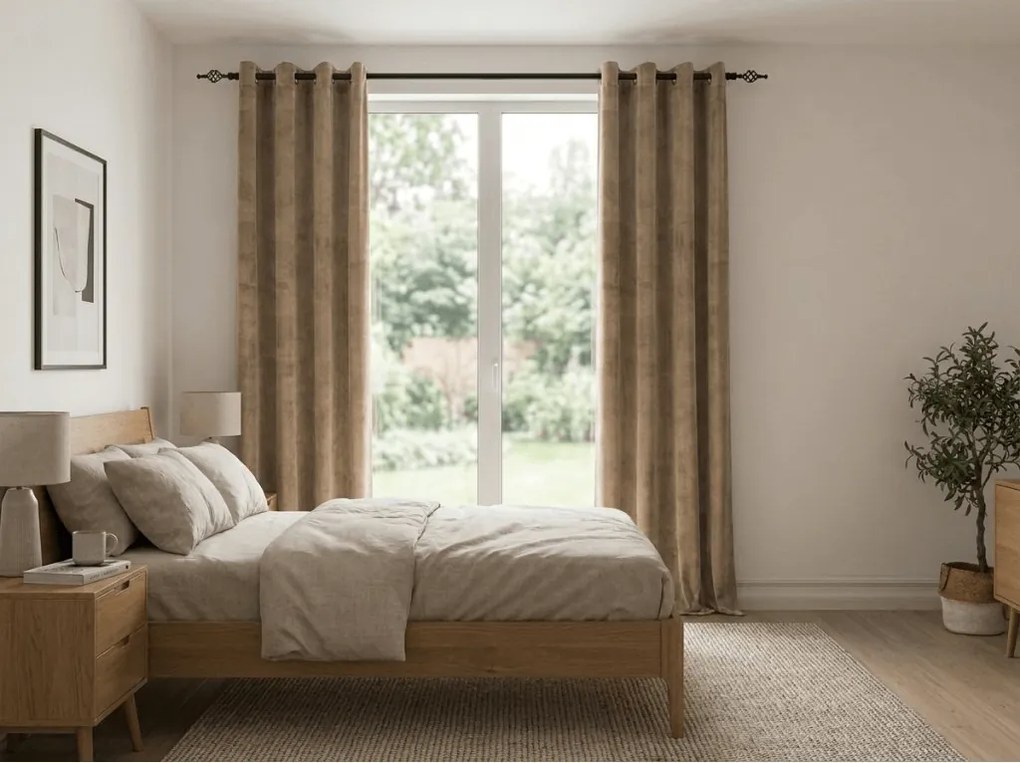 Zasłona zaciemniająca ELVIO VELVET 140x250 cm, beżowa Zawieszanie: Metalowe pierścienie
