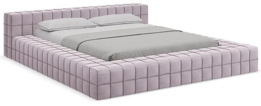 Lawendowe tapicerowane łóżko dwuosobowe ze stelażem 160x200 cm Akela – Makamii