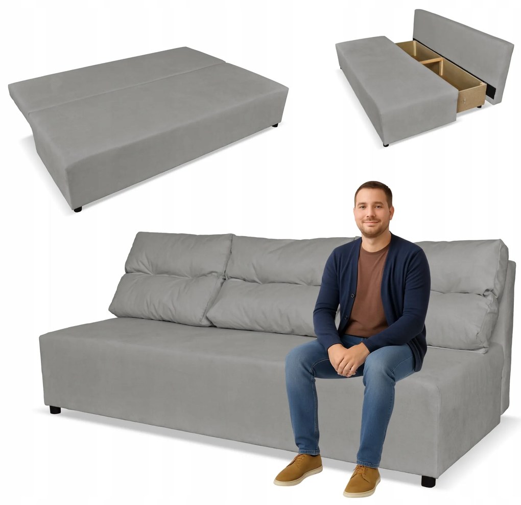 Kanapa sofa KIMO funkcja spania pojemnik Family Meble Hunter j. szary welur