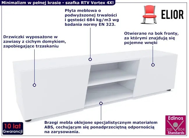 Biała stojąca szafka RTV z drzwiczkami Meles