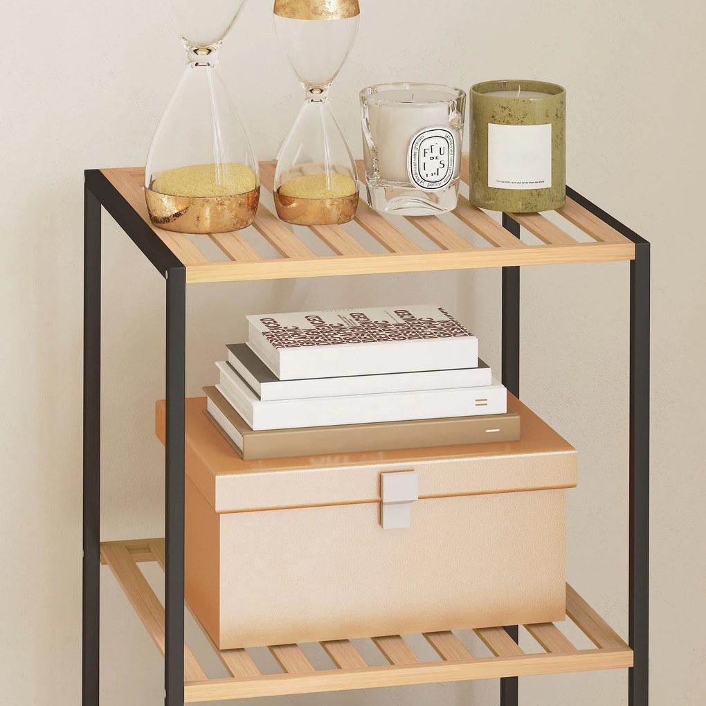 HOMCOM Regał stojący z bambusa i stali, 4 półki, 4-poziomowy regał na książki, 36,5 x 33 x 110 cm, naturalny | Aosom PL