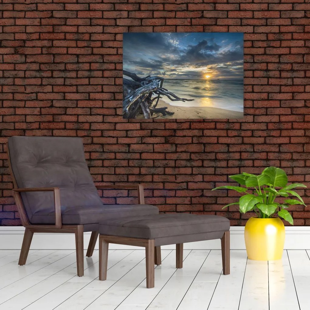 Obraz na szkle - morze o zachodzie słońca (70x50 cm)