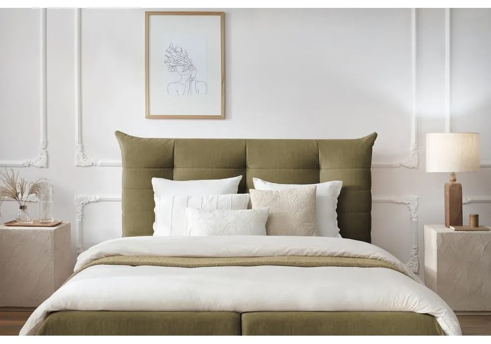 Ciemnozielone tapicerowane łóżko dwuosobowe ze schowkiem i stelażem 160x200 cm Clothilde – Bobochic Paris