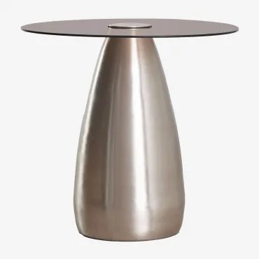 Okrągły Stolik Nocny Ø50 Cm Ze Szkła Hartowanego Mariana Szczotkowana Szarość - Sklum