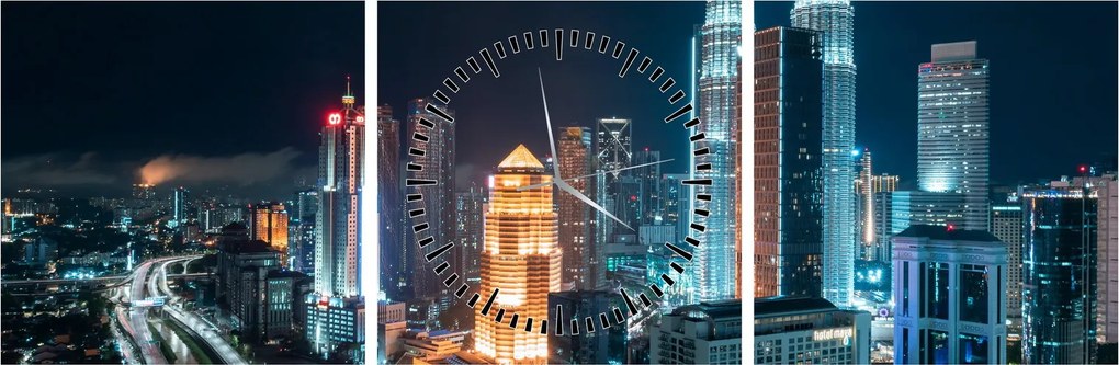 Obraz - Noc w Kuala Lumpur (z zegarem) (90x30 cm)