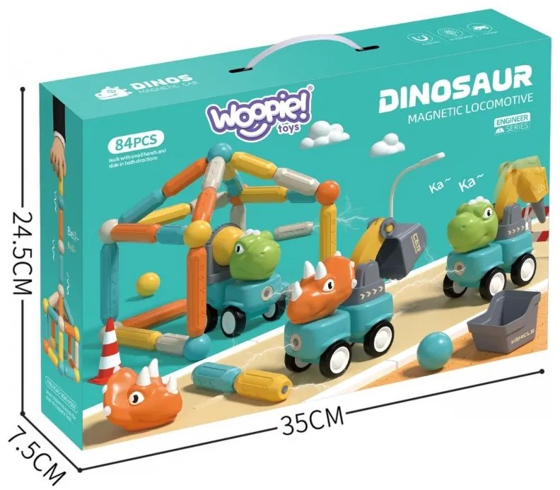 Woopie klocki magnetyczne dinozaury konstrukcyjne 84 el.