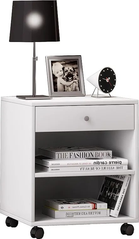 Drewniany stół nocny Rolda kółka szufladowe