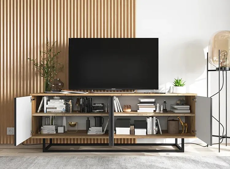 Loftowa szafka rtv dąb wotan + czarny - Avila 11X