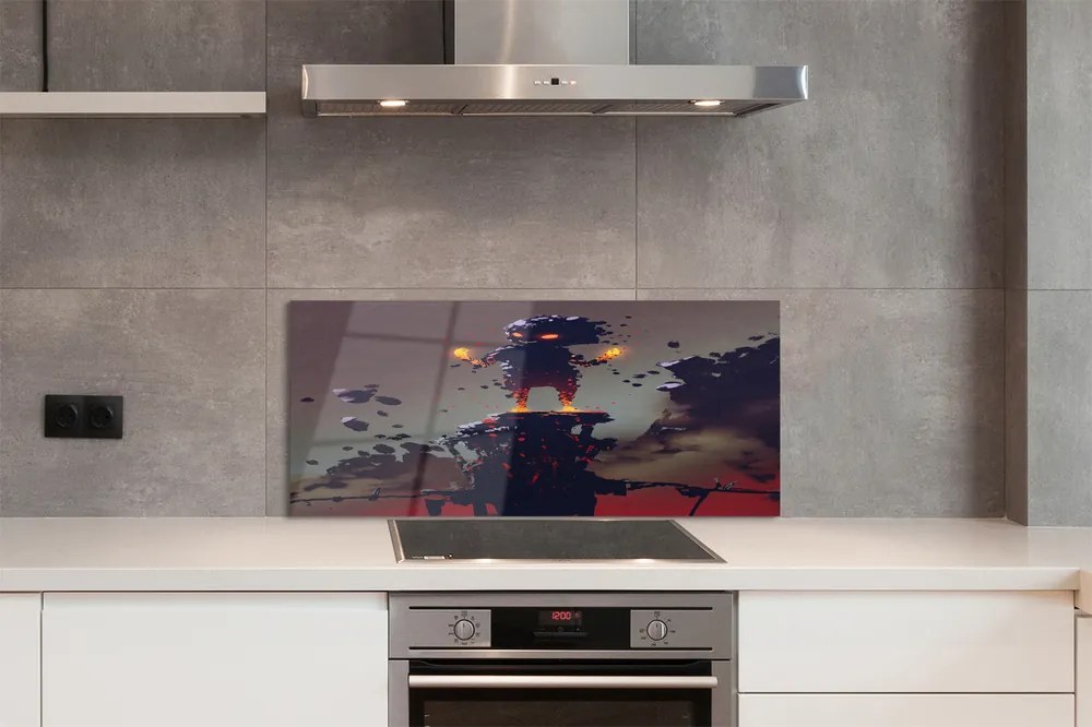 Panel szklany do Kuchni Postać wyłaniająca się z Dymu i Ognia