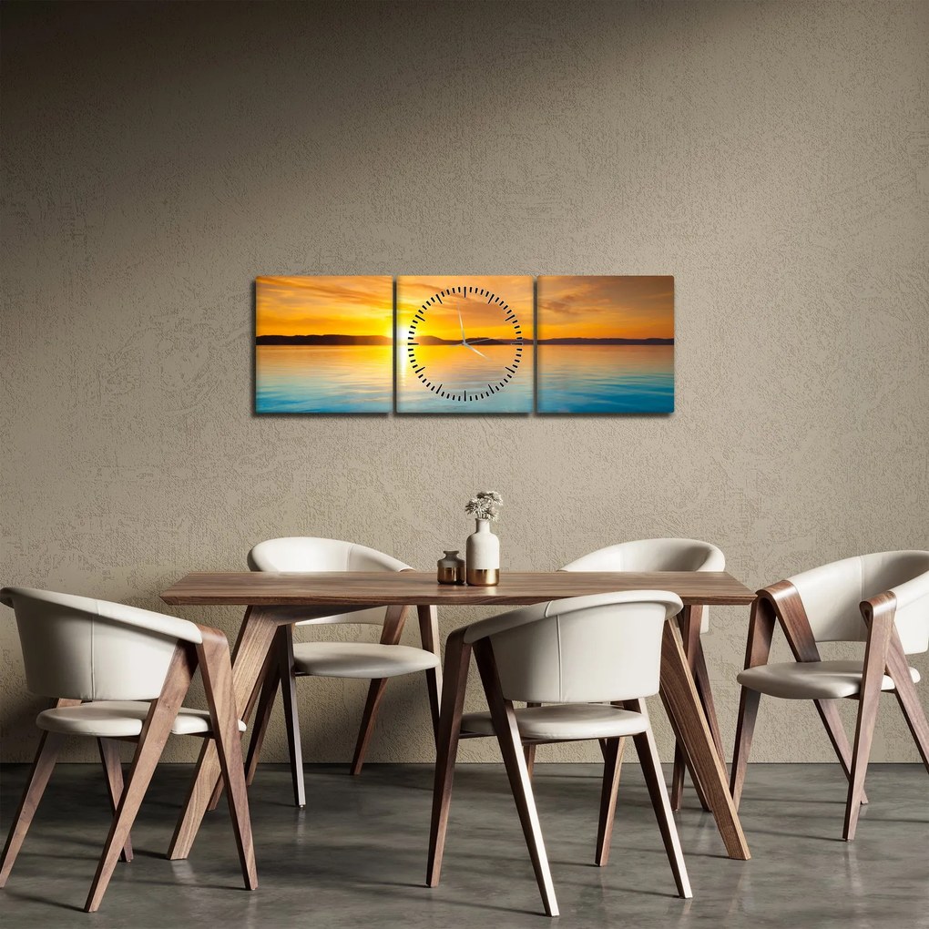 Obraz wschodu słońca (z zegarem) (90x30 cm)