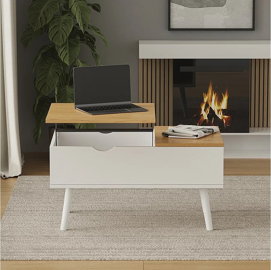 Stolik kawowy biały/dąb 76x45x40 stora