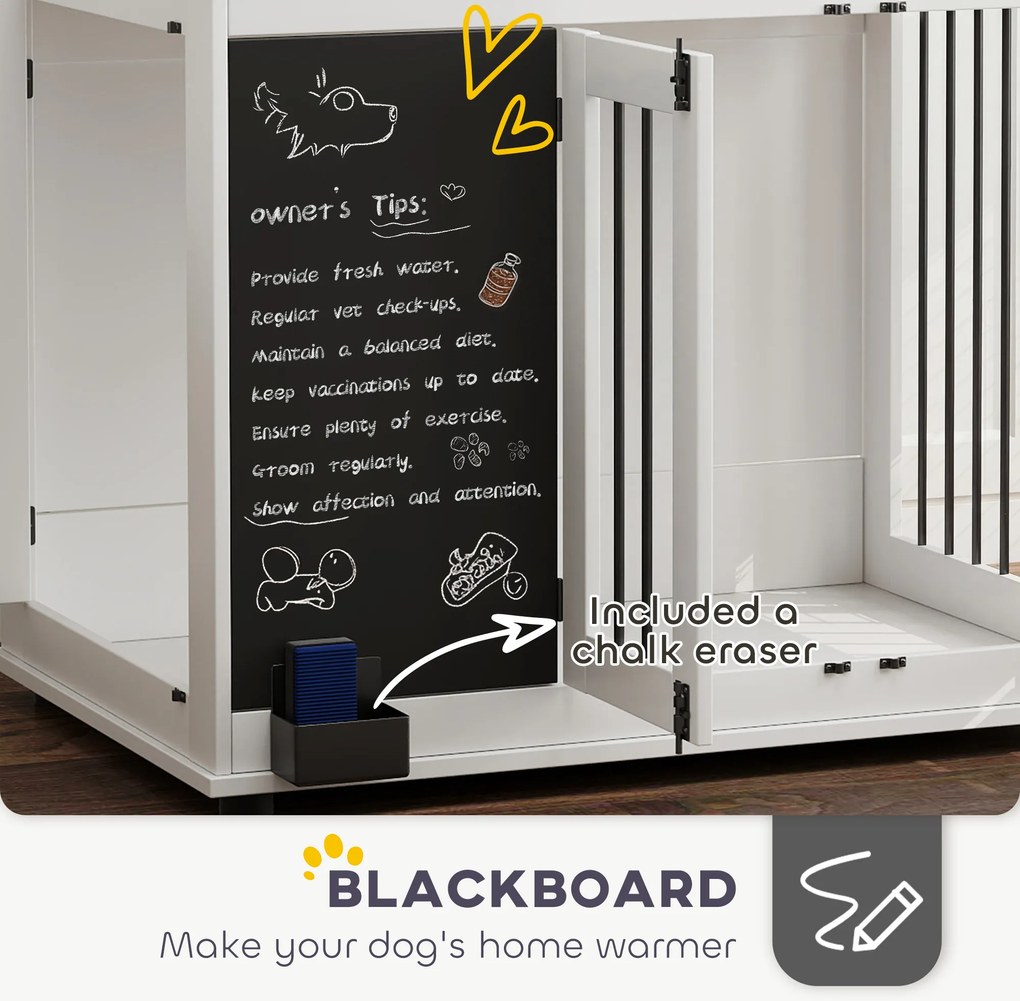 PawHut Buda dla Psów z Półką na Zabawki, Haczykami na Smycze, Tablicą, Gumką, dla Dużych Psów, Biały