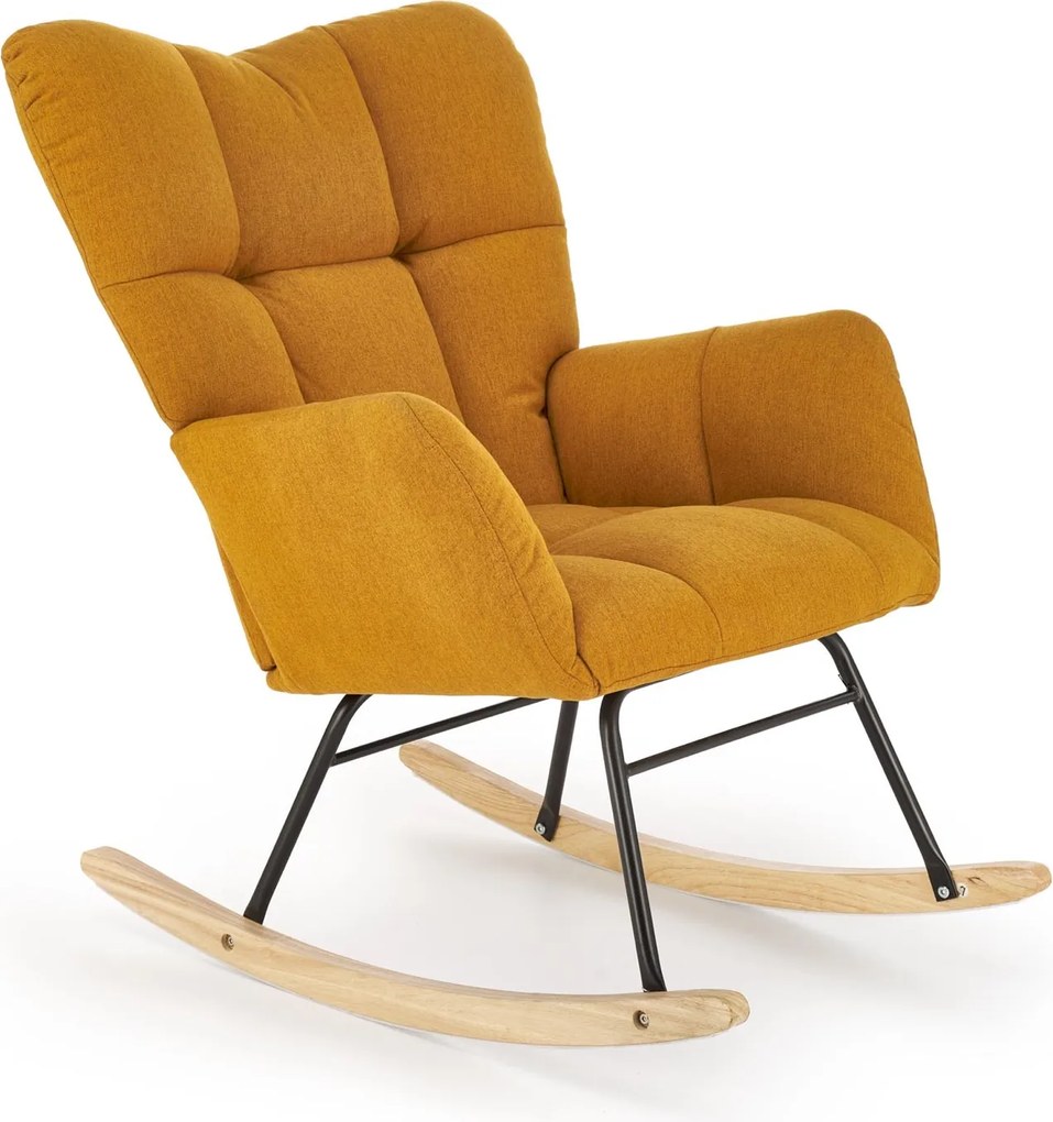 Pikowany fotel bujany na drewnianej płozie Vasco Halmar