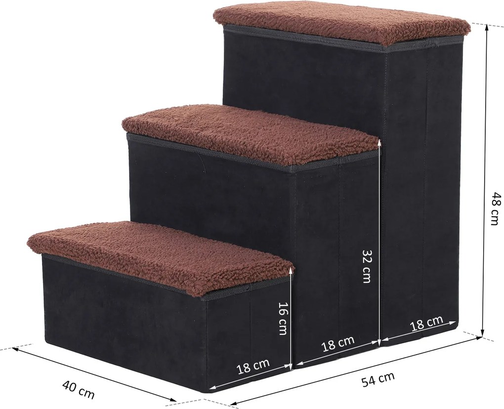 PawHut Schody dla Zwierząt Składane z Schowkiem MDF Czarne 40x54x48 cm | Aosom PL