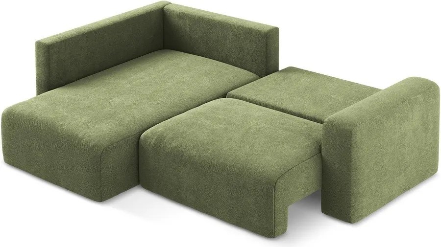 Zielony rozkładany/ze schowkiem narożnik z tkaniny szenilowej (lewostronny/w kształcie litery L) Kona – Makamii