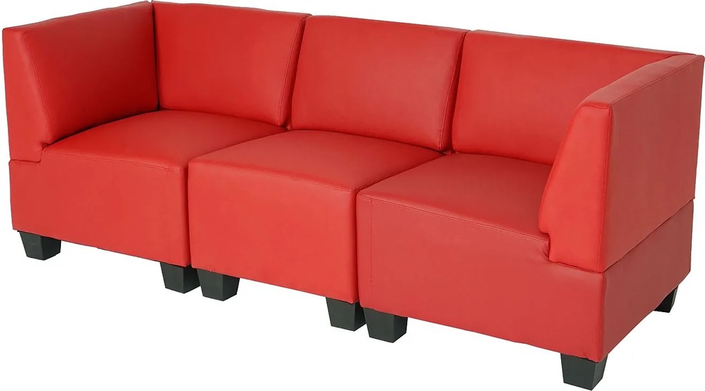 Modułowa sofa 3-osobowa Moncalieri,  czerwona, wysokie podłokietniki