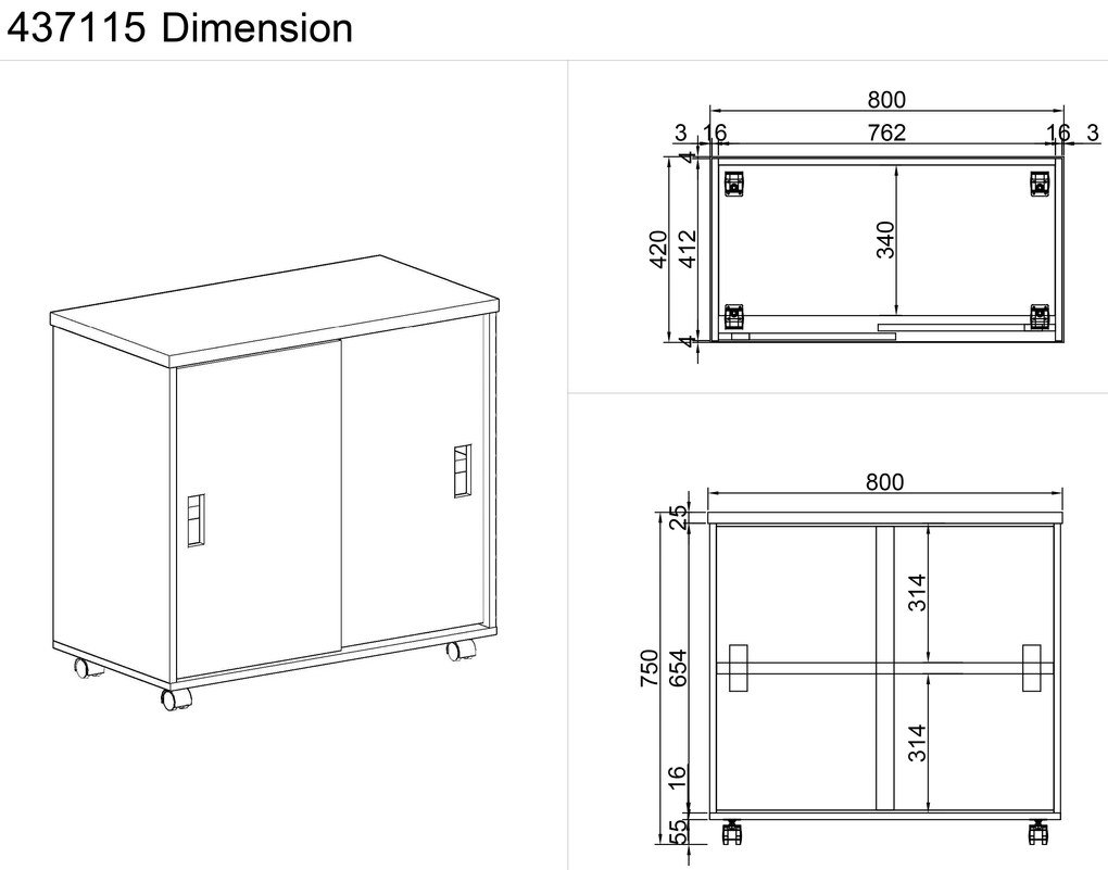 Szafka na kółkach MIRELLI 800 x 420 x 750 mm, brzoza
