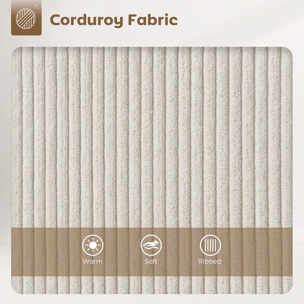 HOMCOM Zestaw 2 Hokerów ze Sztruksowym Wykończeniem i Stalowymi Nóżkami, Krzesła Tapicerowane do Kuchennej Wyspy, Jadalni, Kremowe | Aosom PL