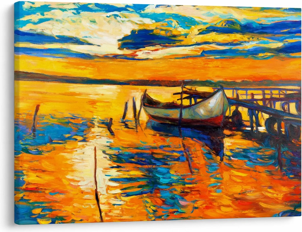 Obraz - Łódź o zachodzie słońca (70x50 cm)