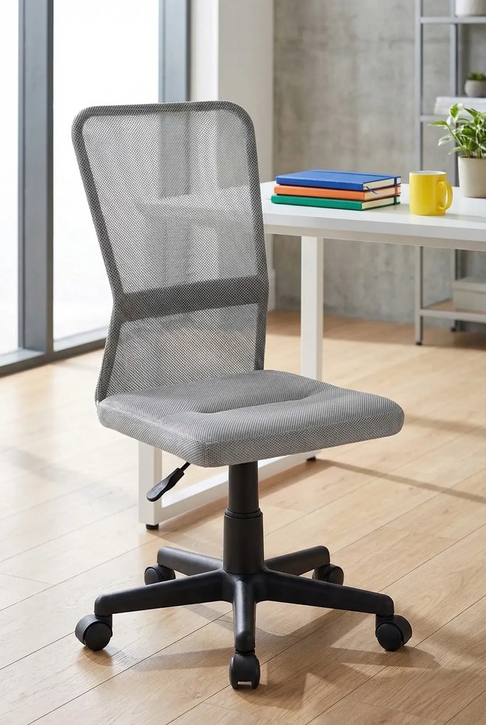 Szary siatkowy fotel biurowy bez podłokietników K3-Z52